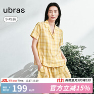 ubras劉雯同款睡衣女生純棉格子紋短袖短褲家居服套裝春夏款 深邃檸檬色 M