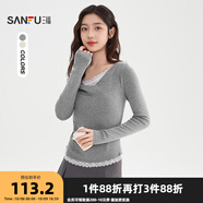 三福（SANFU）毛衣2025秋季蕾絲拼接蕩領(lǐng)花邊下擺上衣女裝508204 淺花灰 M
