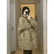 歡呼聲 SH初中生少女羽絨棉服絲綿棉衣加厚中長(cháng)款蝙蝠袖加厚夾棉襖外套 卡其色[短款棉服/加厚棉服女 S