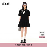DZZIT【爆款補單】地素春夏新款甜酷少女黑白撞色蝴蝶結繡花連衣裙女 黑色 XS