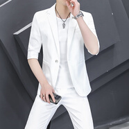 啄木鳥(niǎo)（TUCANO）七分袖西服套裝男士夏季外套中袖薄款小西裝短袖休閑韓版一套潮流 白色 2XL