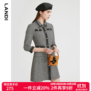 藍地黑白千鳥格小香風連衣裙女2023年春季新款高級感短裙 黑色 S