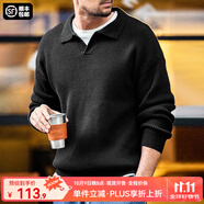 馬登工裝 美式復(fù)古翻領(lǐng)針織衫豎織坑條polo衫慵懶套頭毛衣男秋季 黑色 2XL