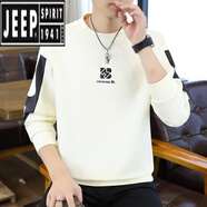 吉普（JEEP）新款加絨加厚衛(wèi)衣男秋冬季圓領(lǐng)拼接長(zhǎng)袖t恤內(nèi)搭打底衫印花上衣潮 8980【春秋款】米色 XL 125-140斤