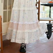 森女部落重工刺繡大擺蛋糕裙花邊半身裙2025年新款夏季女裝 白色（單件） 單件 S