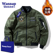 WASSUP UOSNE潮牌ma1飛行員夾克男女款美式大碼棒球服休閑雙面穿飛機(jī)刺繡外套 9987J軍綠（加棉款） XL （建議120-135斤）