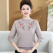 恒源祥胖媽M媽裝繡花打底衫秋冬半高領(lǐng)新款奶奶裝加肥加大|碼毛衣女 駝色 2XL 建議130-140