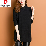 皮爾卡丹（pierre cardin）中長(zhǎng)款毛衣女秋冬洋氣時(shí)尚媽|媽冬裝上衣內(nèi)搭大尺碼A字版打底衫遮 黑色 2XL 【135-145斤】