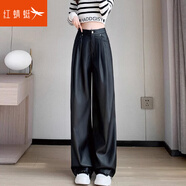 紅蜻蜓休閑皮褲女2025年冬季新款女裝高腰直筒加絨PU皮闊腿褲女士褲子女 黑色長(cháng)褲-常規 2XL
