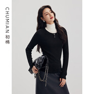 初棉小蠻腰格雷灰半高領(lǐng)全羊毛打底衫女24冬季修身內搭針織衫毛衣 古典黑-圓領(lǐng) M