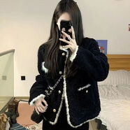 矜持范黑色毛絨小香風(fēng)外套女春秋冬季設(shè)計(jì)感小眾炸街外套春秋款女上 黑色【加厚】 加絨 3XL 建議145160斤