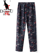 袋鼠（DAISHU）老太太大碼松緊高腰加絨保暖褲冬中老年人女春秋褲子奶奶印花長(cháng)褲 百花(春秋款) 8XL