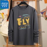 真維斯（JEANSWEST）T恤男長(cháng)袖2025春秋打底衫百搭純棉上衣情侶T恤衫青少年加大碼汗衫 深灰（飛躍字符） M(推薦體重100斤-110斤左右)