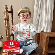 G.DUCKKIDS韓系童裝2025套裝寶寶衣服春裝可愛(ài)卡通T恤洋氣牛仔褲2件套周歲服 小熊車(chē)假兩件T 73 cm（建議15-18斤）