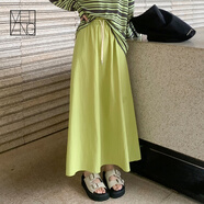 美洋（MEIYANG）青檸防曬半裙UPF50+防蚊口袋休閑度假A字大擺長(cháng)裙夏季高腰半身裙 黃綠色（短版） M