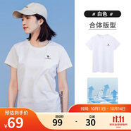 駱駝（CAMEL）運動速干T恤透氣寬松戶外休閑圓領情侶短袖夏季女款，白色M