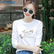 真維斯（JEANSWEST）t恤女長(zhǎng)袖2025春夏正肩純棉寬松上衣女小清新印花體恤時(shí)尚白色M