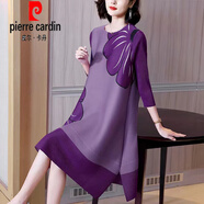 皮爾卡丹（pierre cardin）時(shí)尚印花褶皺連衣裙2025春夏新款洋氣小眾設(shè)計(jì)感寬松大碼裙子 紫色花 2XL 建議130-145斤內(nèi)