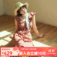 西町村屋（SETIROM）法式無(wú)袖紅格子連衣裙女夏季新款氣質(zhì)長(zhǎng)款裙子XAAB10115 紅格 2XL