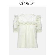 ON&ON/安乃安女裝小衫2025春季100%苧麻氣質(zhì)溫柔蕾絲鏤空荷葉邊短袖 淺黃色 S