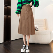 君芳雅適合胯大腿粗工裝半身裙春裝女2024年新款百搭中長款遮胯裙子 咖啡色 M
