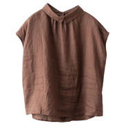 御仕達夏季新款短袖翻領(lǐng)棉麻襯衫棉麻上衣森女復古女襯衣娃娃領(lǐng)寬 優(yōu)質(zhì)咖啡色 S 建議95斤以下