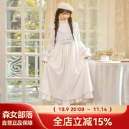 森女部落原創(chuàng)連衣裙假兩件秋冬打底古風(fēng)甜美小清新裙 白色連衣裙（單件） S