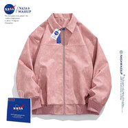 NASA WASSUP官方潮牌聯(lián)名夾克男春秋季復(fù)古美拉德柳釘夾克高級感皮衣男士外套 粉色 2XL （建議140-156斤）