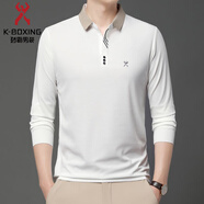 勁霸男裝（K-Boxing）新款純棉長(cháng)袖polo衫男士秋冬新款翻領(lǐng)T恤上衣 2520 白色 3XL 190/104A