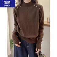 羅蒙（ROMON）針織衫女新款韓版時(shí)尚亮片毛衣半高領(lǐng)秋冬加厚毛絨套頭上衣打底衫 咖啡色 2XL