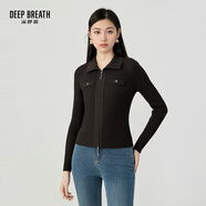 深呼吸DEEP BREATH女裝雙頭拉鏈裝飾袋純羊毛針織開(kāi)衫女A400975 熱巧克力色 S (2)