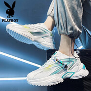 花花公子（PLAYBOY）老爹鞋男鞋2025秋季鞋子男士百搭網(wǎng)面休閑鞋男時(shí)尚運(yùn)動(dòng)鞋 白綠 43