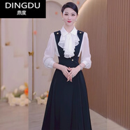鼎度（DINGDU）秋款小香風(fēng)背心裙2023新款套裝女裝氣質(zhì)名媛長袖襯衫連衣裙兩件套 白色襯衣+黑色背帶裙 XL 120-130斤