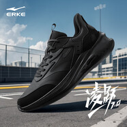 鴻星爾克（ERKE）男鞋新款凌躍2跑鞋軟彈減震革面跑步鞋防滑軟底防潑水男士運動鞋 正黑 44