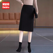 黛姿茹通勤毛呢半身裙女秋冬季2025新款顯瘦包臀直筒裙純色職業(yè)一步裙 827黑色毛呢裙/長(cháng)62CM L (28)