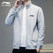李寧（LI-NING）外套男女同款連帽衛(wèi)衣春秋季新款情侶款上衣休閑針織開衫運動外套 淺花灰(常規(guī)款-口袋無拉鏈） XL