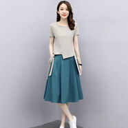 GUOCILRN裙子女兩件套2025夏季新款小個(gè)子高端顯瘦洋氣減齡套裝裙子氣質(zhì) 米灰+藍(lán) L(建議105-115斤