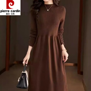 皮爾卡丹配大衣內搭羊毛針織連衣裙女打底裙過(guò)膝秋新款中長(cháng)款毛衣裙 咖啡色 2XL 建議120-130斤