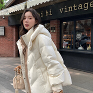 妍莉芬（yanlifen）羽絨棉服女冬季2025新款短款小個子羽棉襖絨服加厚洋氣棉衣外套女 美拉德白 M 【推薦105-120斤】