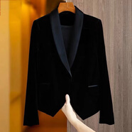 AJLD金絲絨小西裝短款黑色西裝外套女小個(gè)子感氣質(zhì)正裝休閑小西服 黑色 5XL(145-160斤