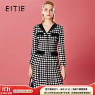 愛(ài)特愛(ài)（EITIE）復(fù)古顯瘦V領(lǐng)小香風(fēng)千鳥(niǎo)格連衣裙2025冬季新款修身襯衫裙8007730 極簡(jiǎn)黑20 XL (170)