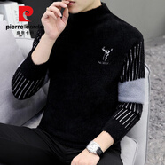 皮爾卡丹（pierre cardin）水半高領(lǐng)毛衣男士修身打底衫加絨厚純色羊毛衫秋冬季潮流線衣 黑色  小鹿 M 165