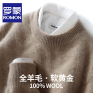 羅蒙（ROMON）澳洲純羊毛針織衫男士秋冬新款寬松圓領加厚毛衣男商務休閑打底衫 2205原絨青 XL碼(100%綿羊毛)
