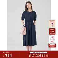 beanpole【度假連衣裙】濱波 春夏女士純色休閑淑女V領(lǐng)連衣裙 藏青色 S 160/84A