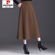 皮爾卡丹（pierre cardin）毛呢半身裙女秋冬新款中長(cháng)款大擺傘裙高腰顯瘦遮胯大碼A字長(cháng)裙潮 毛呢三片裙咖色 裙長(cháng)80cm S 【85-95斤】