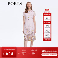 PORTS寶姿女裝夏季甜美通勤海鹽粉網(wǎng)紗刺繡連衣裙LM8D235MLP031 鹽粉色混色 XL (10)