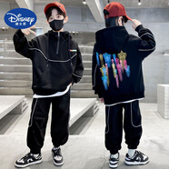 迪士尼（Disney）男童春裝套裝春秋季衛(wèi)衣中大兒童男孩冬款加絨加厚大童男裝帥氣潮 流星春秋款黑色 120 身高115cm/體重40斤