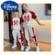 迪士尼兒童運(yùn)動(dòng)套裝春秋季2024新款女童休閑衛(wèi)衣兩件套兒童姐弟裝 紅色套裝-春秋款 140碼