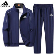ADIDAS TECHFIT阿迪達斯三葉草運動(dòng)服套裝秋冬季男士開(kāi)衫立領(lǐng)加絨外套休閑跑步健 深藍色春秋款套裝 M 建議80-100斤