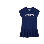 高田賢三（KENZO） 女童深藍色混紡KENZO印花圓領(lǐng)短袖連衣裙 K12306 80K 6A 禮物
